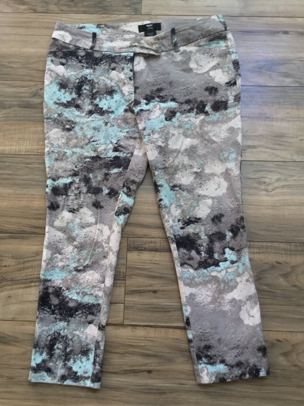 MOSSIMO Women's Multicolor Abstract Printed Cropped Pants Pockets Skinny 12